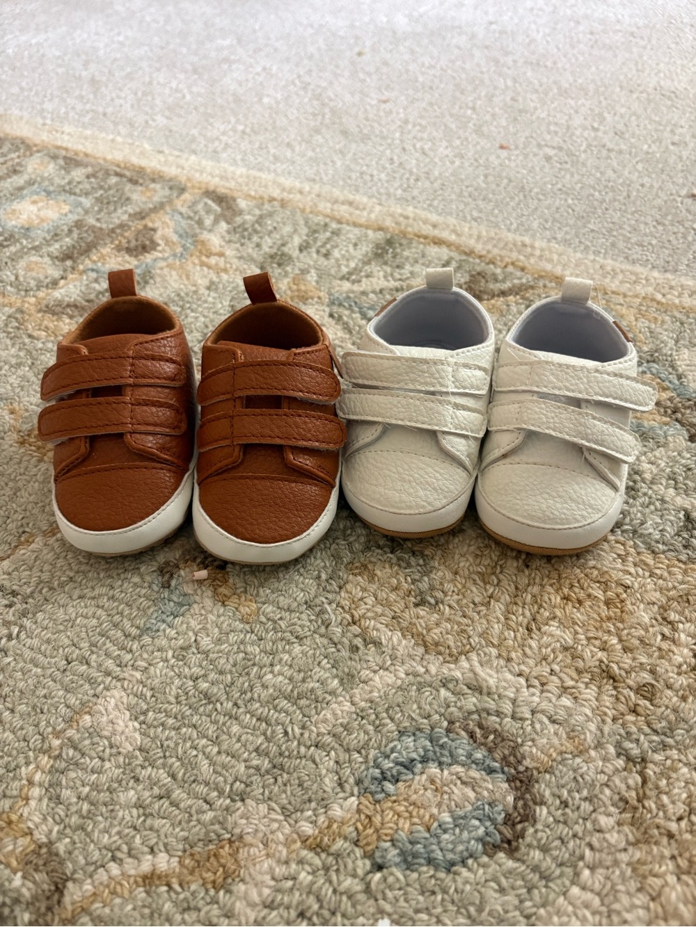 MYGGPP Infant Baby Walking Shoes Twin Pack Bundle White Brown 6-12M